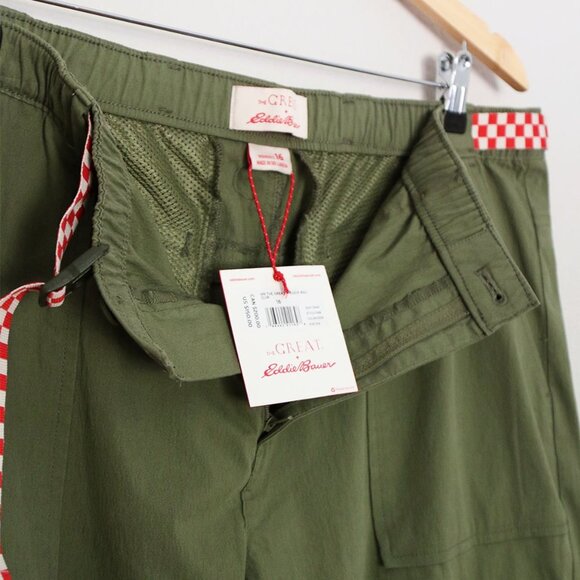 NEW The Great. + Eddie Bauer The Canvas Hiking Cargo Pants 16 Olive Green $150 - Picture 16 of 16